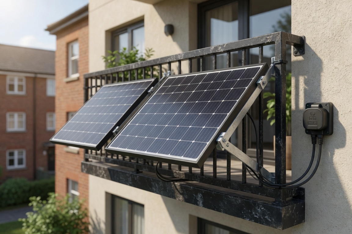 Plug-in solar panels mounted on a UK balcony