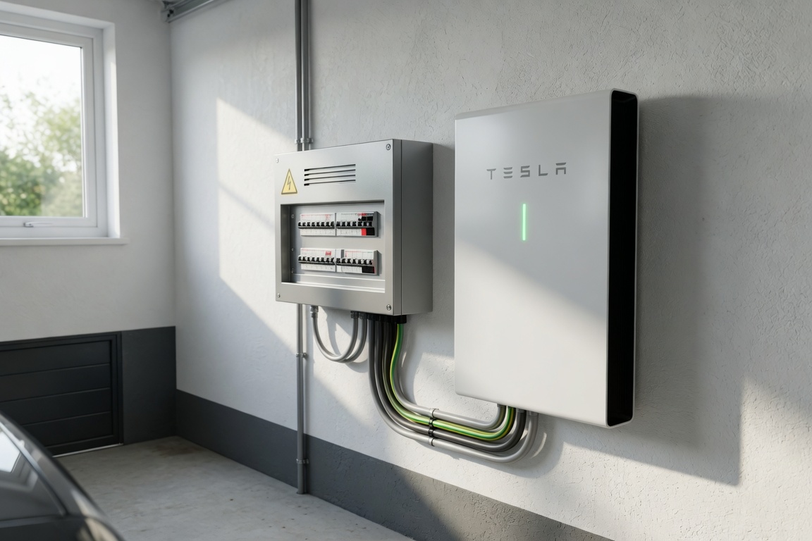 Best home battery storage system installed on a UK garage wall