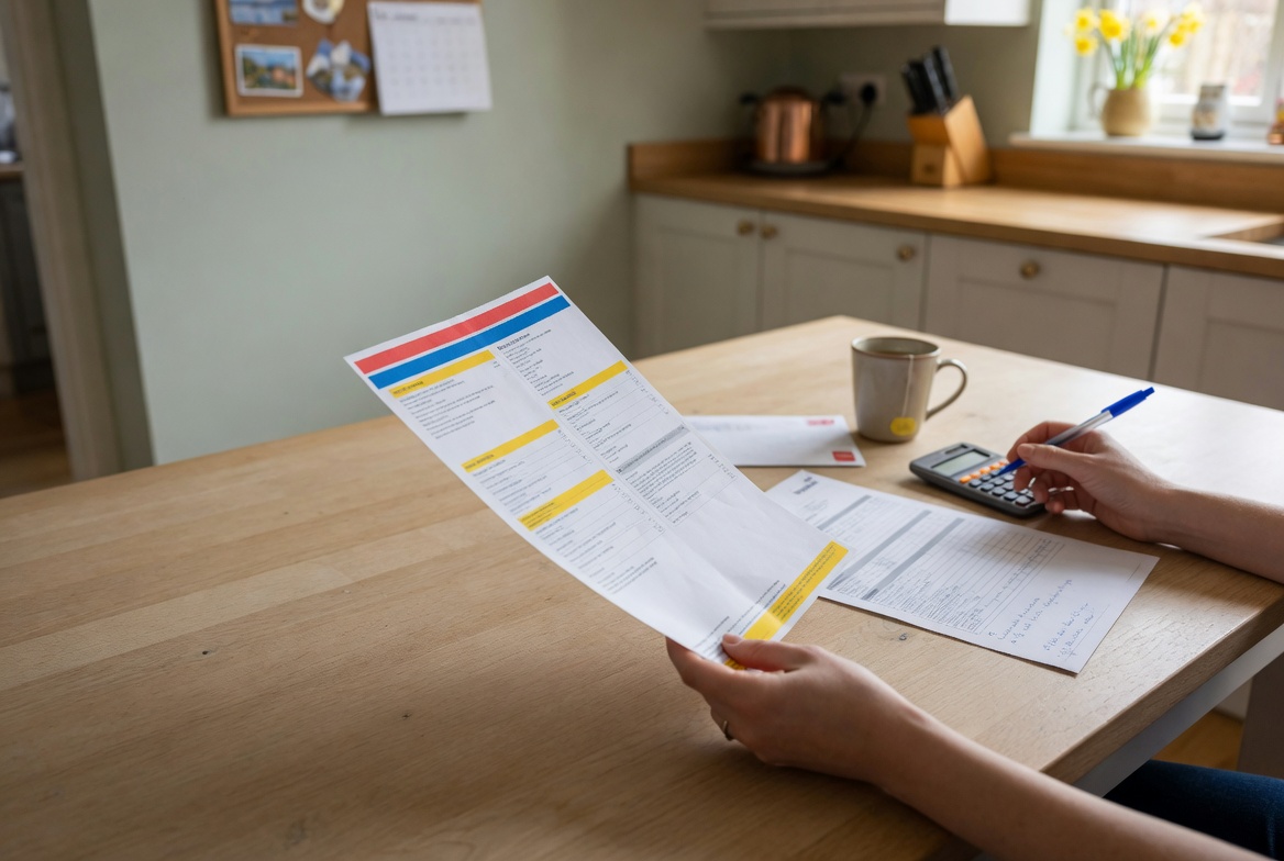 Heat pump vs gas boiler UK — homeowner reviewing energy bills to compare running costs