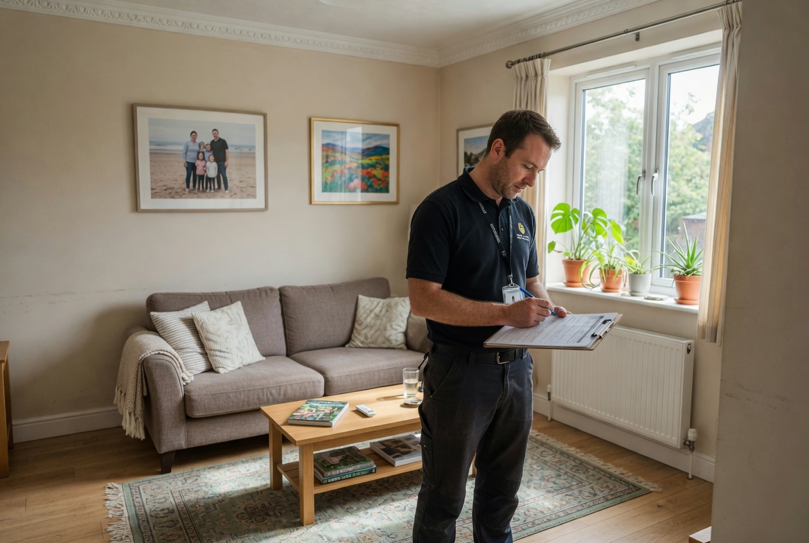 Home energy assessor inspecting a UK property for ECO4 eligibility