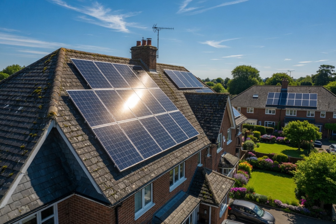 Solar panels on a UK home helping beat the Ofgem energy price cap rise in 2026