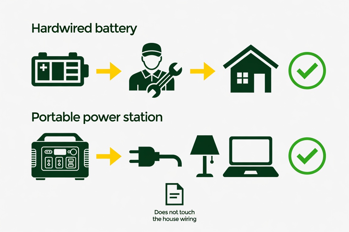 Two compliant UK routes to battery storage in 2026: hardwired installation by an electrician, or a standalone portable power station