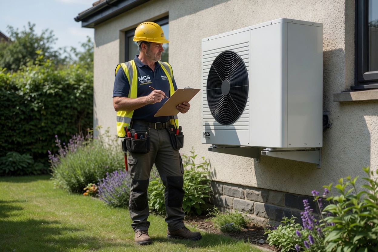 MCS certified heat pump installer fitting air source heat pump under Boiler Upgrade Scheme UK