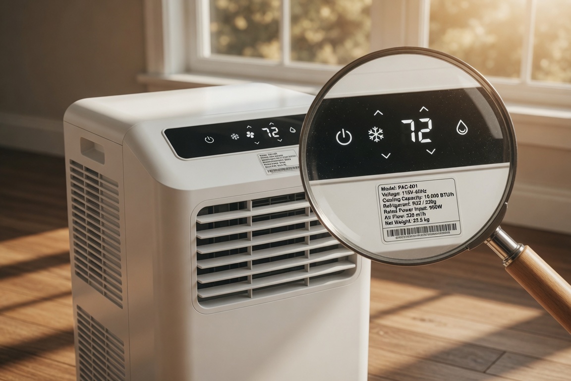 Checking a portable air conditioner's BTU and wattage specification before buying in the UK