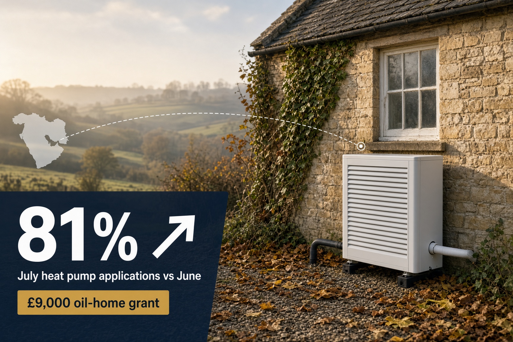 Heat pump grant applications UK — air source heat pump installed outside a rural UK home