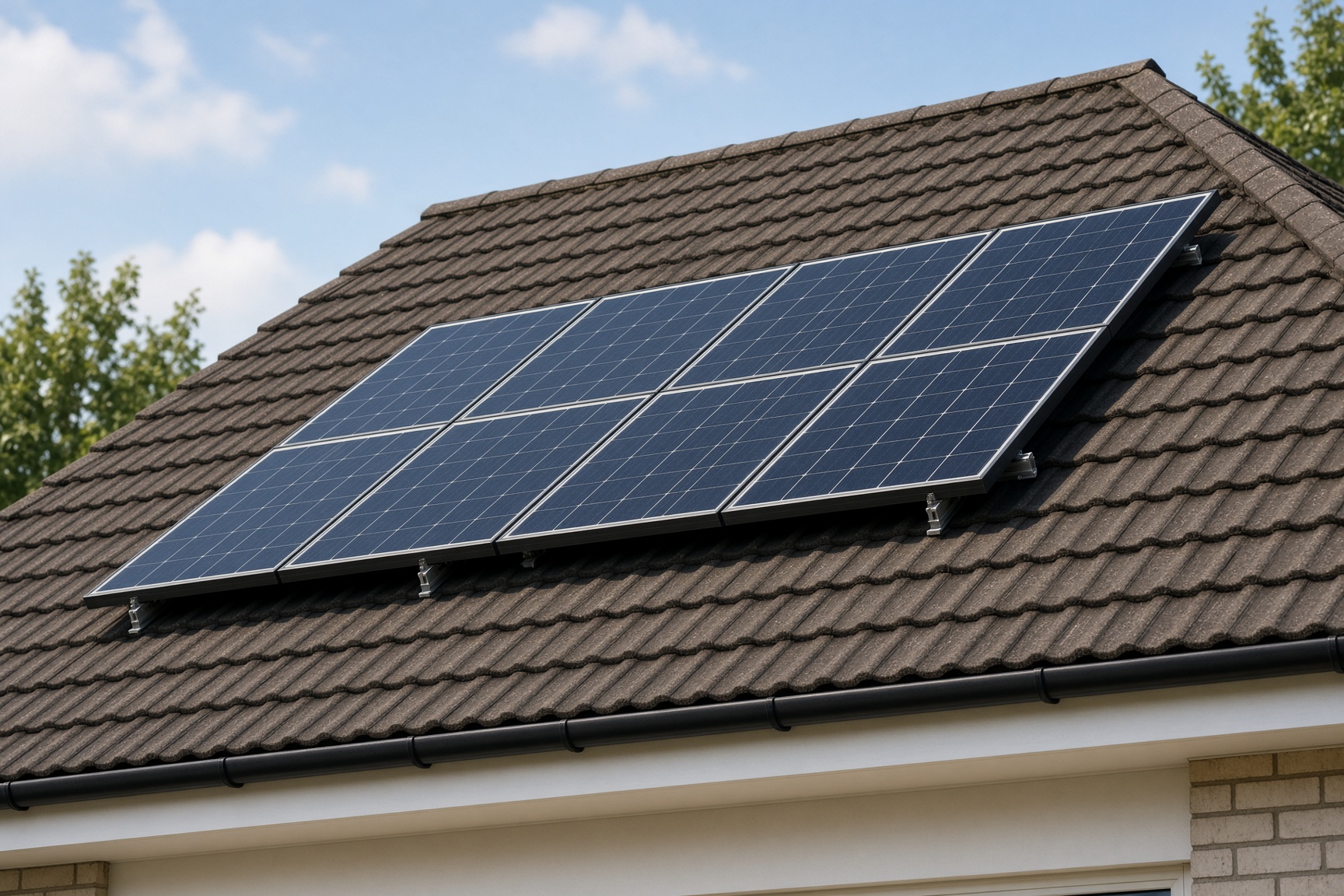 Solar panels on a UK roof with visible airgap underneath allowing convective cooling of the loft space