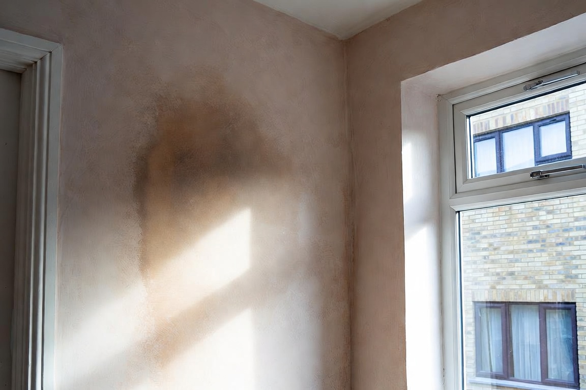 Damp patch on an interior wall in a UK home showing signs used to diagnose the cause