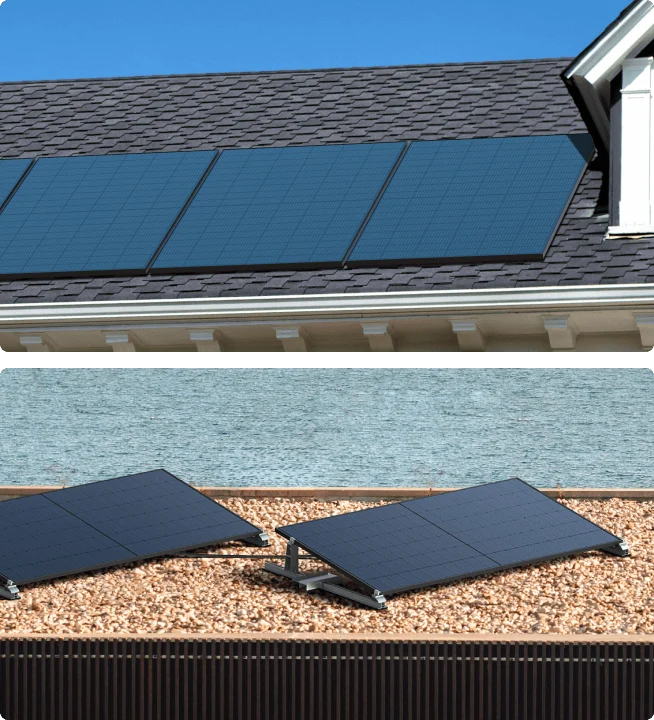 EcoFlow STREAM roof kit with two rigid solar panels on a roof bracket
