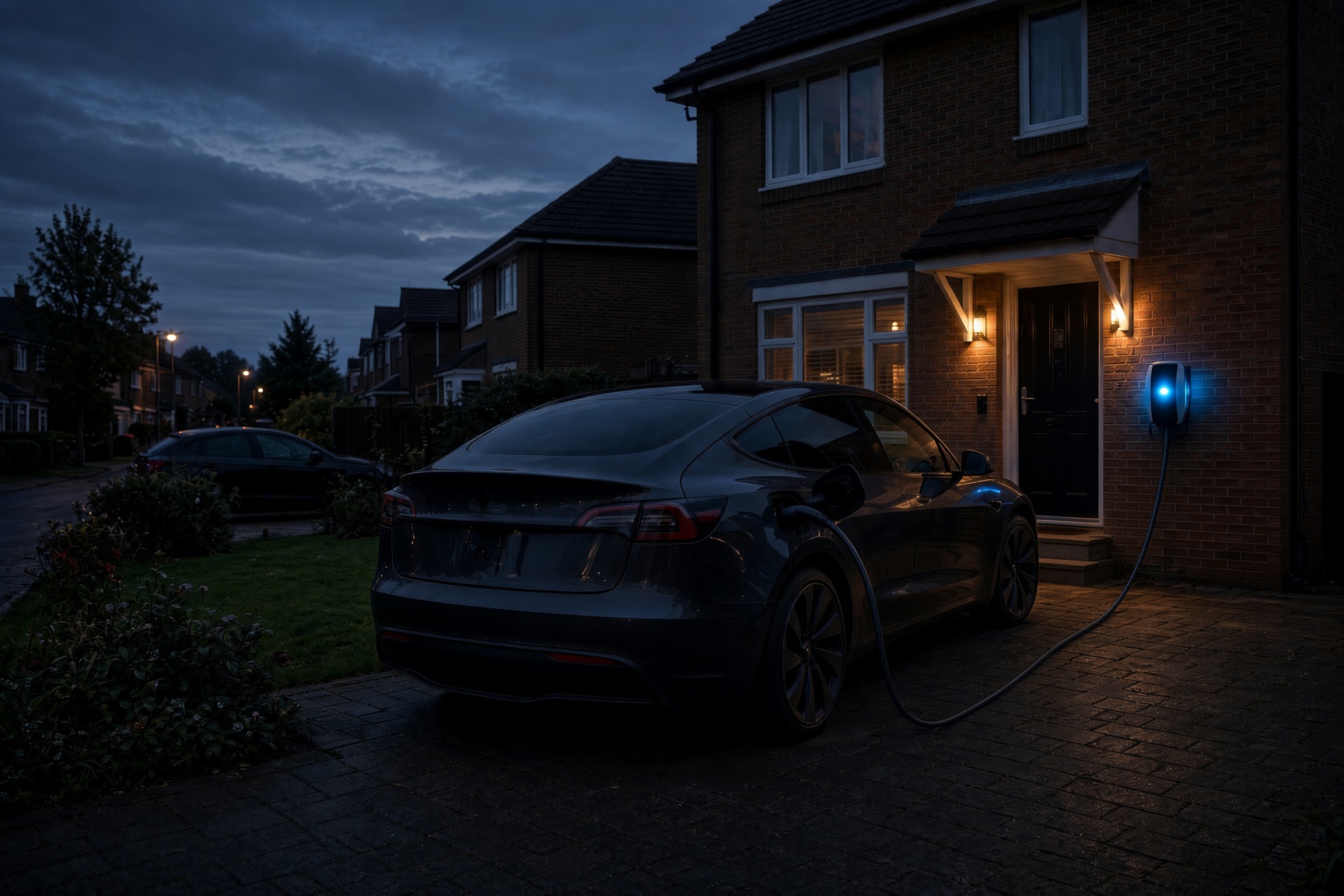 Electric car charging overnight at a UK home on a smart EV tariff
