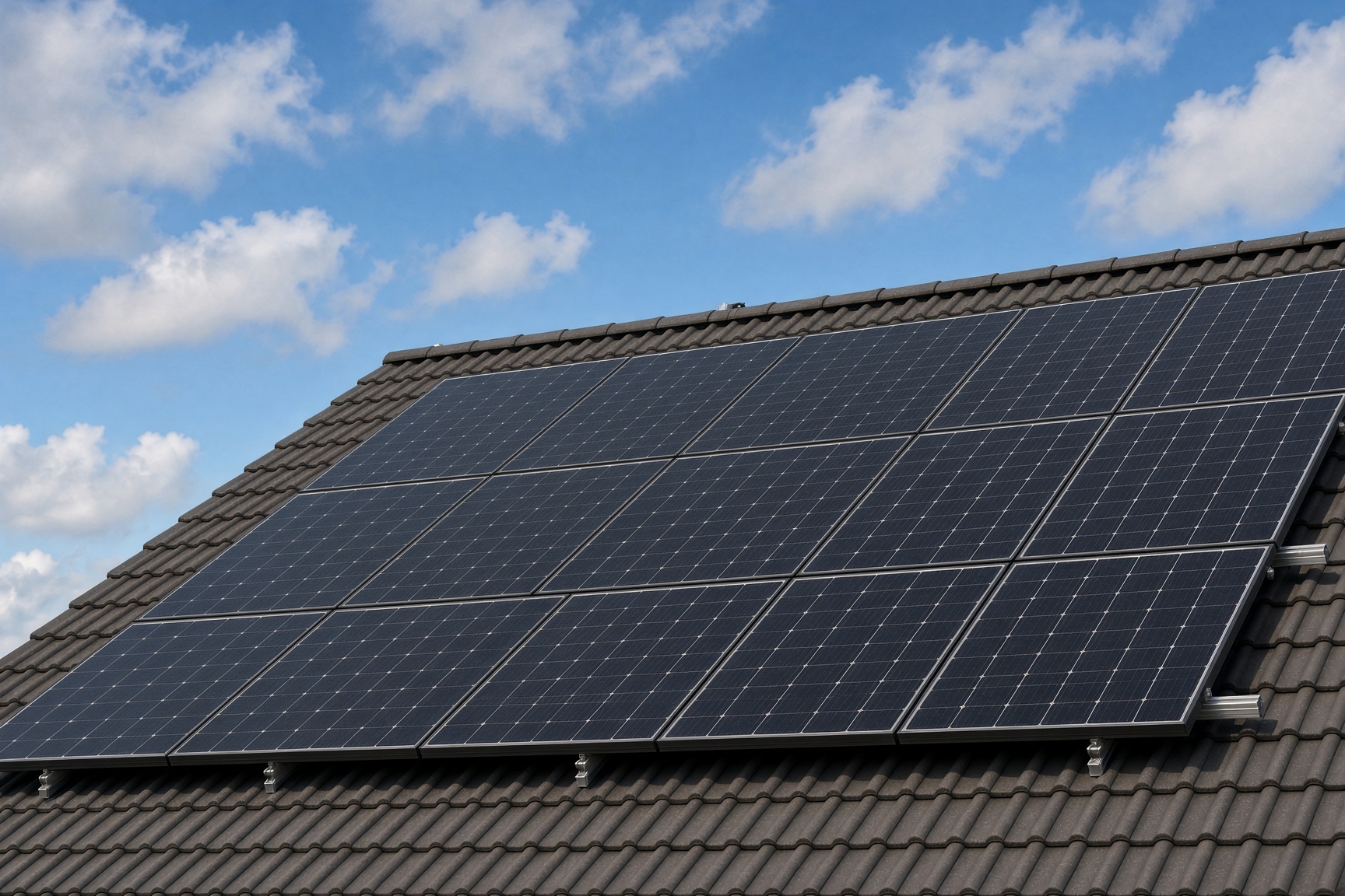 Close-up of professionally installed rooftop solar panels on a UK home