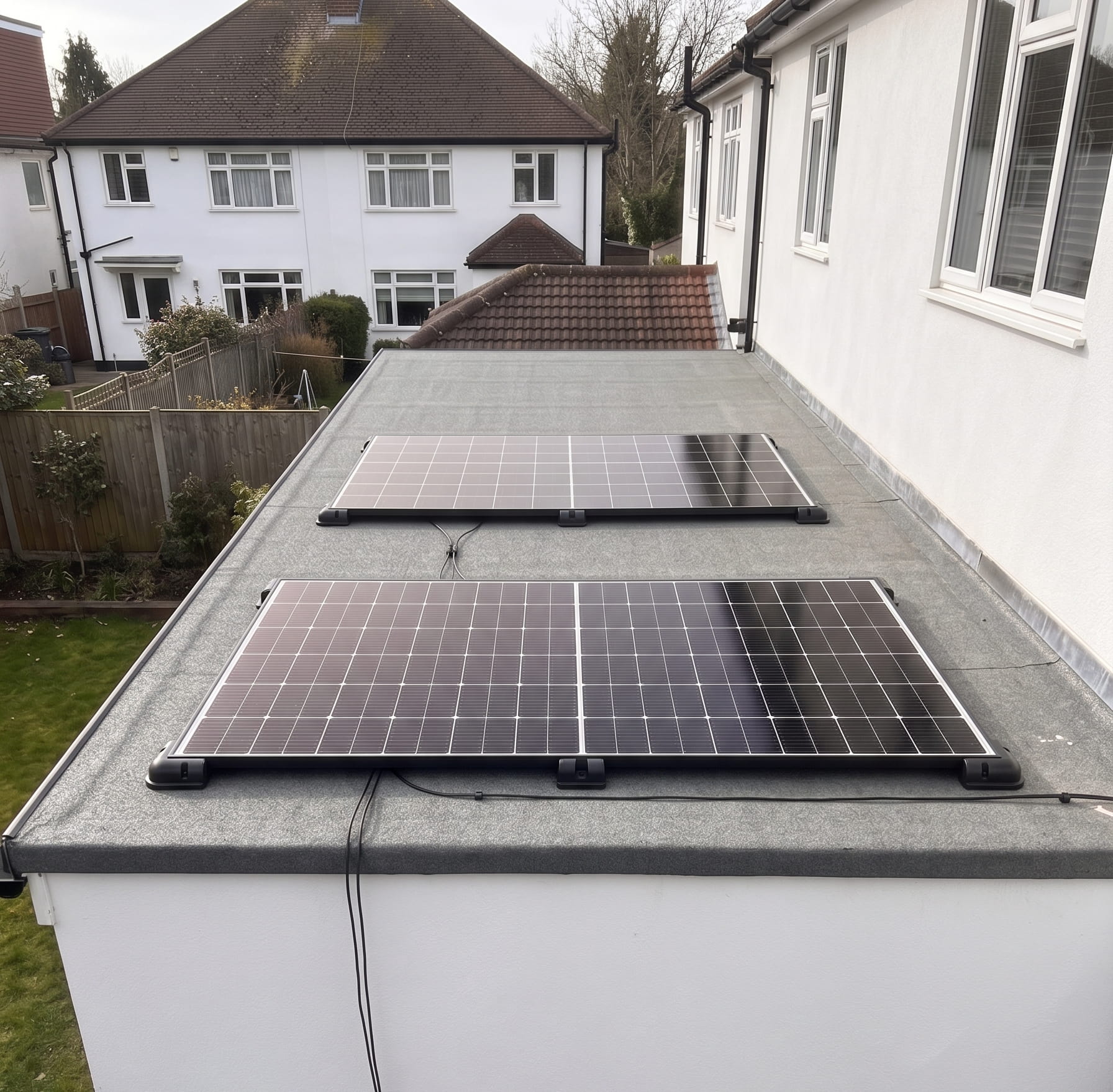Thunder Bolt 920W plug-in solar kit with two panels mounted in a garden